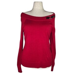 Lauren Ralph Lauren Red Cotton Off Shoulder Sweater Buckle Detail Size L